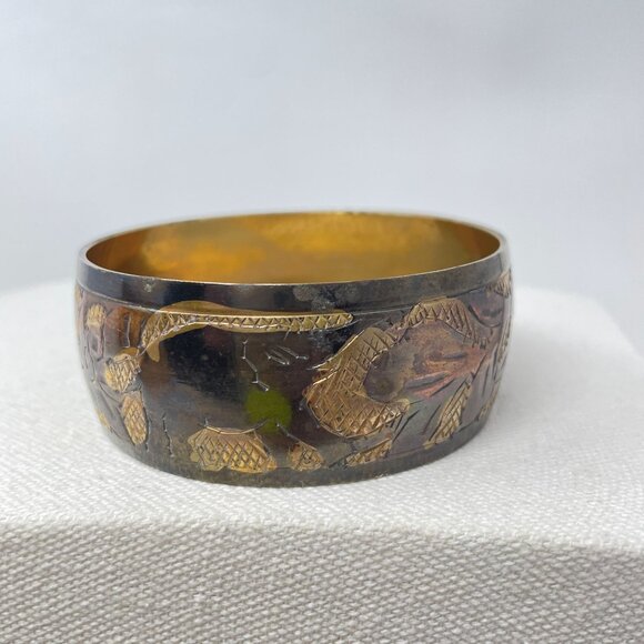 Etched Elephant Brass Bangle Bracelet Novelty Animal Jungle‎ Safari - Picture 6 of 11